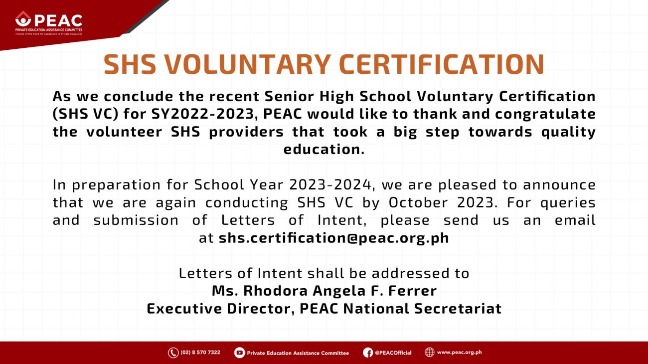 Senior High School Voluntary Certification SHSVC PEAC Official Website
