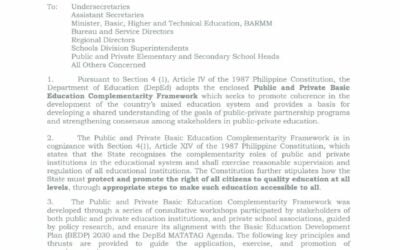 DepEd adopts the Public and Private Basic Education Complementarity Framework with its issuance of DO 6, s. 2024
