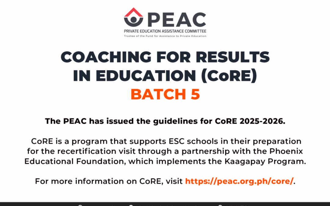 PEAC issues CoRE Batch 5 guidelines for school year 2025-2026