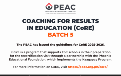 PEAC issues CoRE Batch 5 guidelines for school year 2025-2026